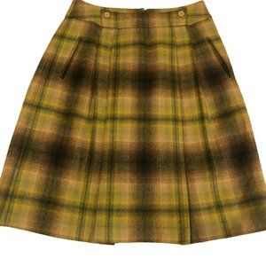Chadwick's Collection Wool Blend Olive Green & Brown Plaid Skirt Sz 10 Lined